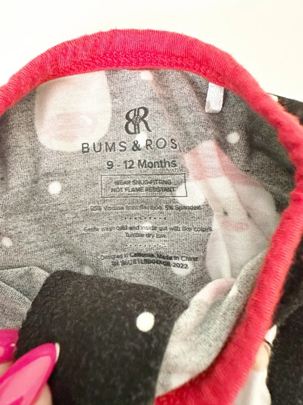 Bums & Roses Santa Reindeer Footie Bamboo Pajamas Red Black 9-12M
